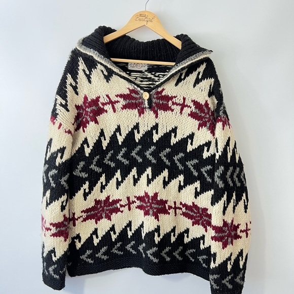 Nuevo Americana Sweaters - Nuevo Americana Black and Cream Patterned Wool Sweater